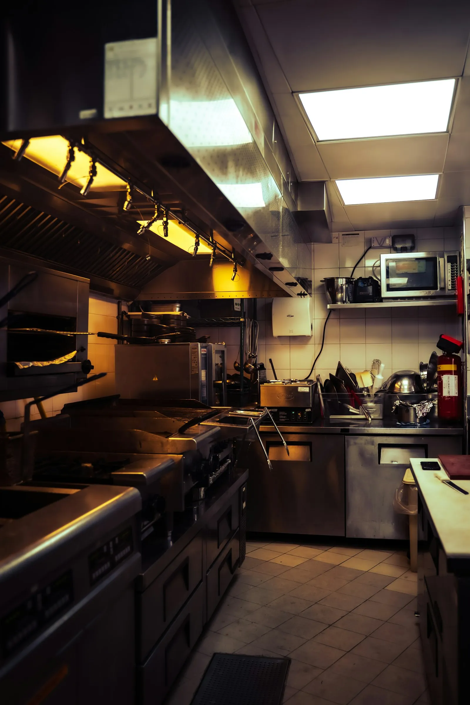 A stainless steel commercial restaurant kitchen